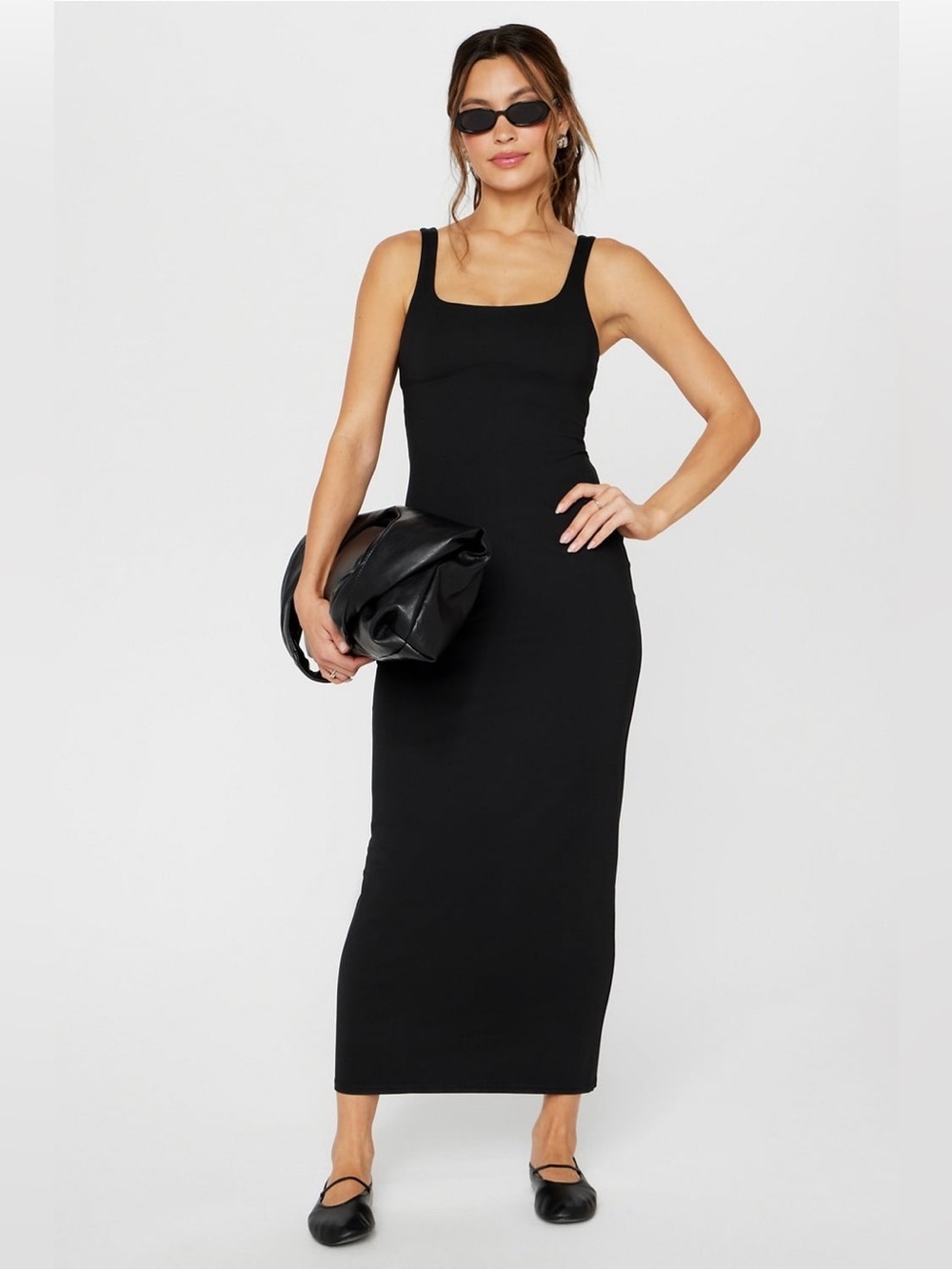 FABLETICS PureLuxe Maxi Dress Black Scoop Neck Sz M / L